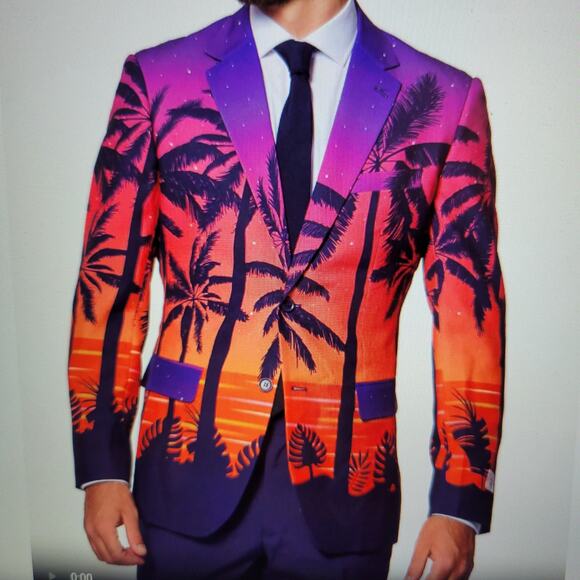OPPOSUITS Suave Sunset Tropical Purple Orange Ombre Fully Lined Men Blazer US 48 - Picture 1 of 9